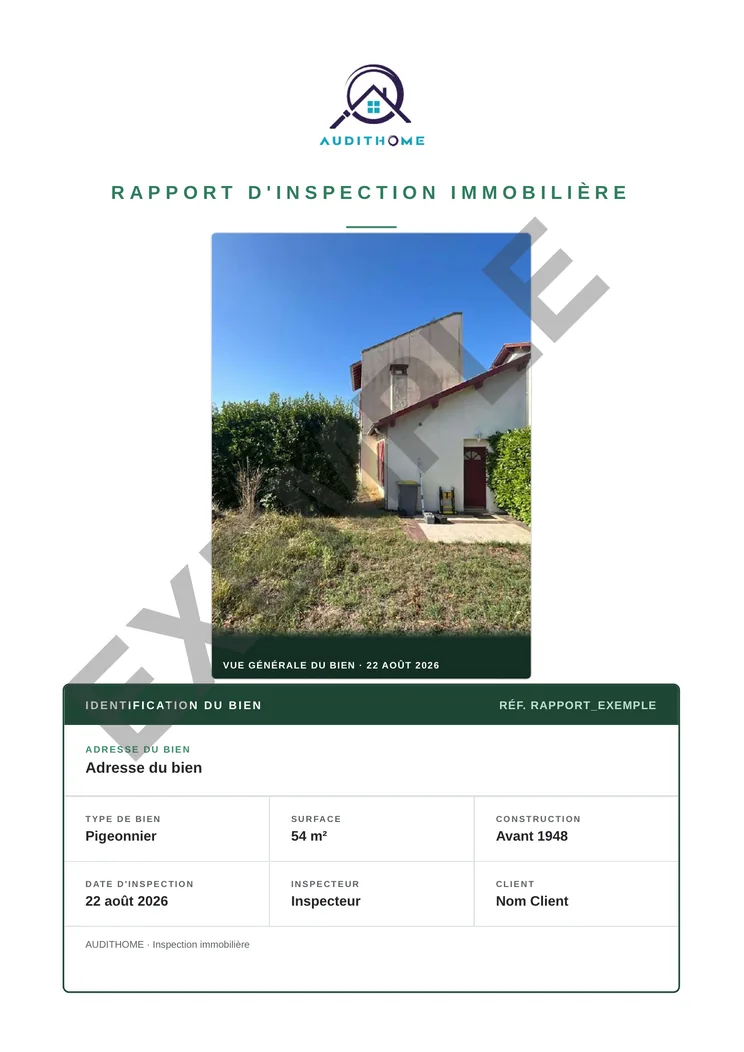 Couverture d'un exemple de rapport d'Inspection Intégrale AUDITHOME
